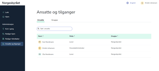 ansatte og tilganger