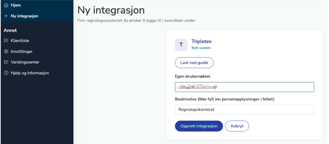 brukernøkkel reg